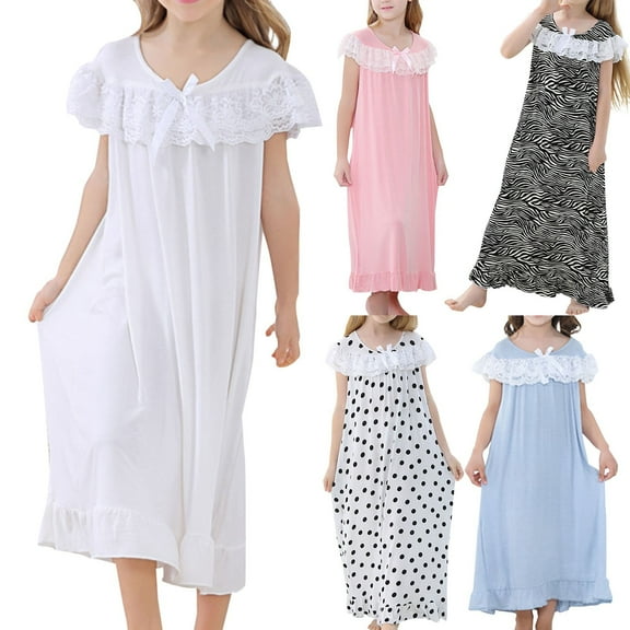 Toddler Girls Boys Pajamas Big Lace Shoulder Crew Neck Long Sleepwear Dress Nightgowns Pj Sets,6 Years