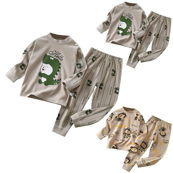 Toddler Girls Boys Pajamas Fall Underwear Cartoon Animal Cute Printing Cotton Baby Cotton Warm Long Sleeve Homewear Pj Sets,2 Piece,3-4 Years