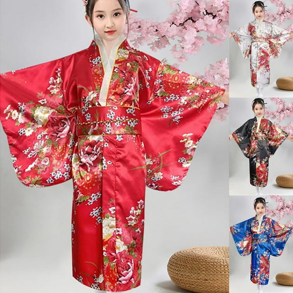 Toddler Girls Boys Pajamas Japanese Traditional Dress Kimono Robe Yukata Kimono Anime Robe Pj Sets,2 Piece,5-6 Years