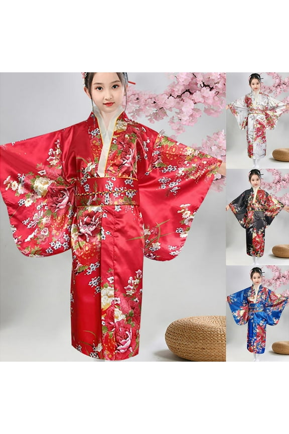 Toddler Girls Boys Pajamas Japanese Traditional Dress Kimono Robe Yukata Kimono Anime Robe Pj Sets,2 Piece,5-6 Years