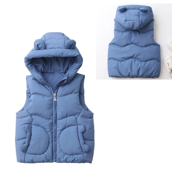 Toddler Girls Boys Puffer Vest Boys Winter Vest Baby Hoodie Vest with Bear Ear Zipper Up Down Coats Winter Warm Outerwear for Toddler 18-24 Months