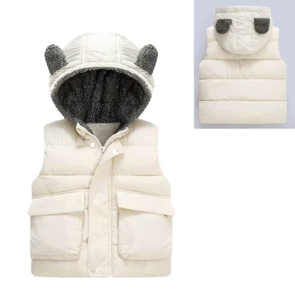 Toddler Girls Boys Puffer Vest Girls Vest Cute Bear Ear Hooded Jacket Zipper Up Down Coats Toddler Puffer Jacket for Little Girls 2-3 Years