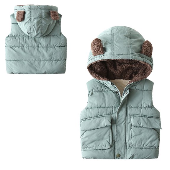 Toddler Girls Boys Puffer Vest Toddler Winter Vest Bear Ear Cute Jackets Zipper Windproof Jacket Outwear Winter Clothes for Toddler 1-2 Years