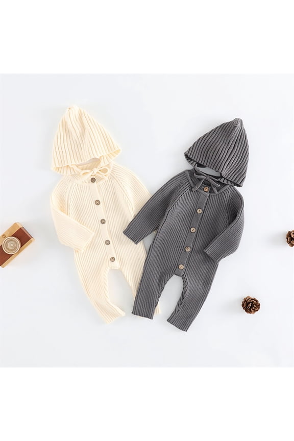 Toddler Girls Boys Rompers Long Sleeve Baby Spring autumn Wool Knitted Dress With Ribbed Elastic Waistband And Hood For Crawling Jumpsuit Cute Outfits 3-6 Months