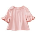 thumbnail image 1 of Toddler Girls Boys Short Sleeve Tops New 6-14years Girls Long Sleeve Hollow out Shirts Kids Cute Crewneck Ruffle Cuffs Blouse Style B-5 Pinky 9, 1 of 6