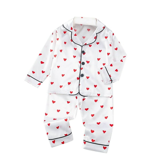 Toddler Girls Boys Silk Satin Pajama Sets Unisex Infant Baby Button Down Shirt Top and Pants Bottoms Sleepwear Loungewear Graphic Printed Clothes