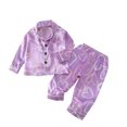 thumbnail image 1 of Toddler Girls Boys Silk Satin Pajama Sets Unisex Infant Baby Button Down Shirt Top and Pants Bottoms Sleepwear Loungewear Graphic Printed Clothes, 1 of 3