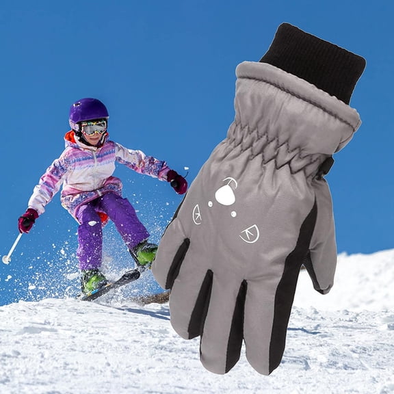 Toddler Girls Boys Snow Gloves Kids Ski Winter Gloves Waterproof Windproof Children Warm Gloves(Gray)