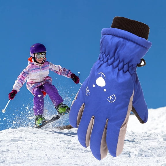 Toddler Girls Boys Snow Gloves Kids Ski Winter Gloves Waterproof Windproof Children Warm Gloves(Navy)
