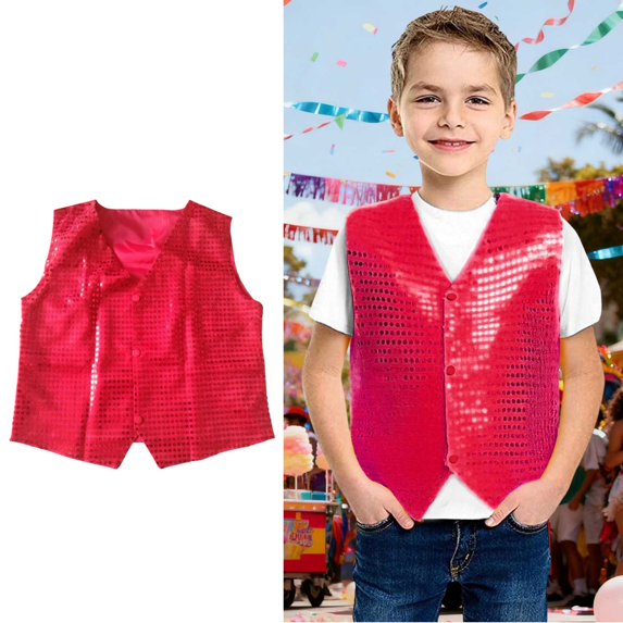 Toddler Girls Boys Sparkle Sequined Vest Sleeveless Button Jacket Waistcoat for Jazz Ballet Performance 2-3 Years