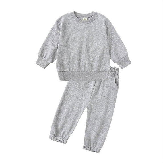 Toddler Girls Boys Spring and Autumn Fashion Crew Neck Long Sleeves and Trousers Hoodie Suit Solid Color Sports Suit Two-Piece Set 2-11Y