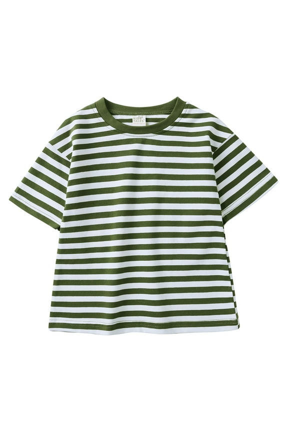 Little Kid Girls Boys Summer Striped Short Sleeve T Shirts Color Block Trendy Crewneck Pullover Tops Casual Blouse Short Sleeve Shirts Big Boys Clothes 14 16 Youth Shirt 4t 5t 3-4 Years Green