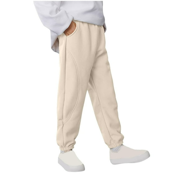 Toddler Girls Boys Sweatpants Kids Active Jogger Pants Girls Casual Pull On Pants with Drawstring Pockets Beige 9-10 Years