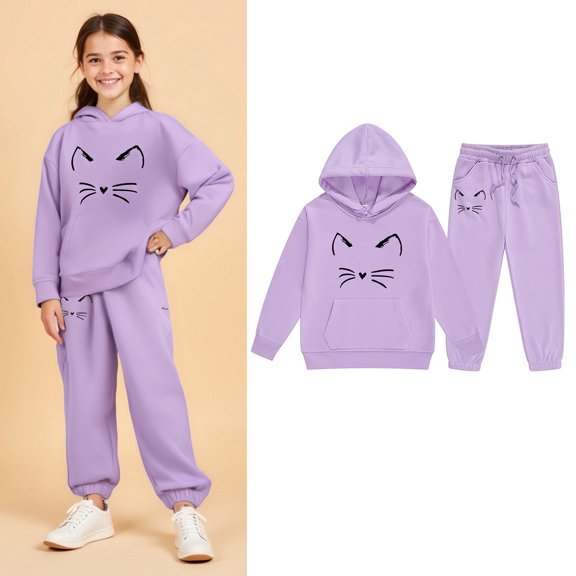 Toddler Girls Boys Sweatsuit Set 2PC Long Sleeve Graphic Sweatshirt Pullover and Jogger Sweatpants Warm Fall Winter Clothes 2-3 Years Girls Clothes