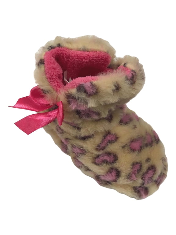 Toddler Girls Brown & Pink Leopard Print Bootie Slippers House Shoes Medium 7-8