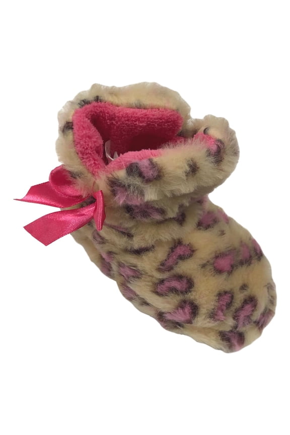 Toddler Girls Brown & Pink Leopard Print Bootie Slippers House Shoes Small (5-6)
