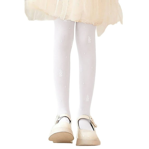 Toddler Girls Bunny Printed Tights Summer Soft Breathable Dance Stockings Kids Thin Leggings Clothes White Size 3-4T