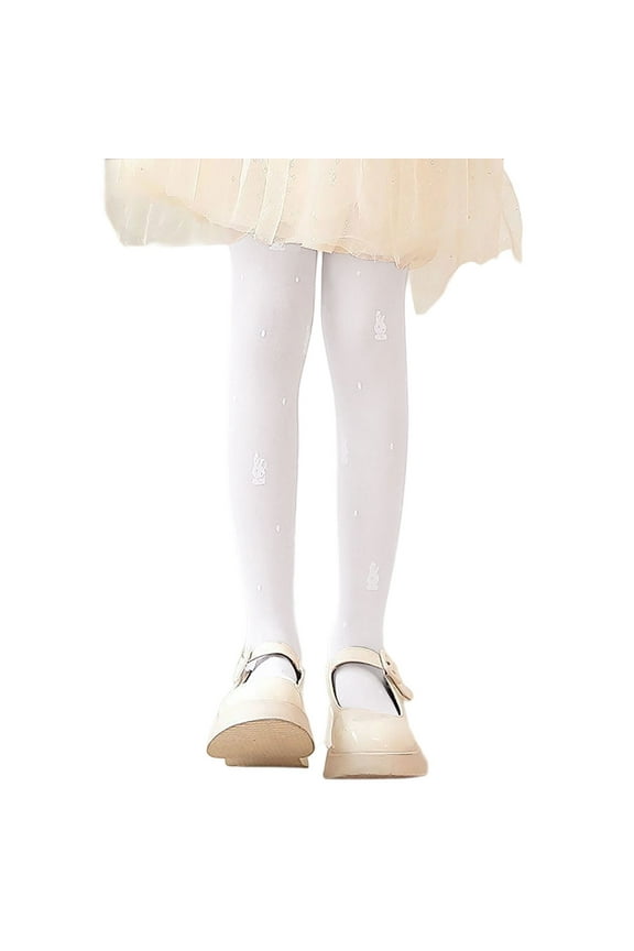 Toddler Girls Bunny Printed Tights Summer Soft Breathable Dance Stockings Kids Thin Leggings Clothes White Size 3-4T