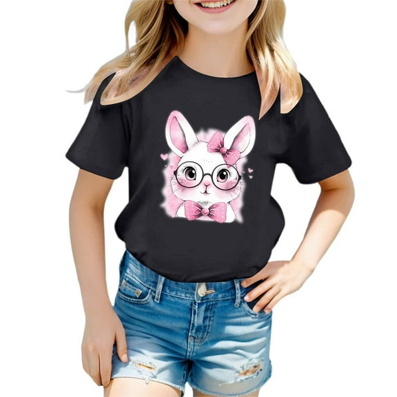 Toddler Girls Bunny T-Shirt Cute Bunny Short Sleeve Tee Easter Shirt Kids Cute Shirt Size 10-11