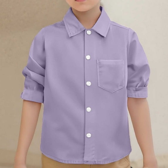Toddler Girls' Button Down Shirts Purple Long Sleeve Shirt Dress Shirt Boys Formal Shirt School Shirts 18-24 Months