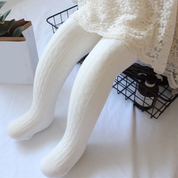 Toddler Girls Cable Knit Tights Soft Stretchy Full Footed Pantyhose Solid Color Leggings for Fall Winter Dress Outfits
