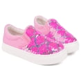 thumbnail image 1 of Toddler Girls Canvas Loafer Shoes Slip On Little Kids Sneakers Sequins Glimmer Glitter Mermaid Sparkle Low Top Non Slip Rubber Sole Lightweight Breathable Walking Outdoor Fashion Casual Pink Size 2, 1 of 5