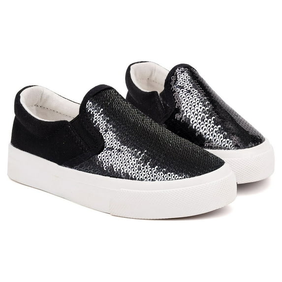 Toddler Girls Canvas Sneakers Loafer Shoes Slip On Little Kids Sequins Glimmer Glitter Sparkle Low Top Non Slip Rubber Sole Lightweight Breathable Walking Outdoor Fashion Casual Black Size 3