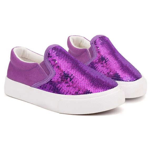 Toddler Girls Canvas Sneakers Loafer Shoes Slip On Little Kids Sequins Glimmer Glitter Sparkle Low Top Non Slip Rubber Sole Lightweight Breathable Walking Outdoor Fashion Casual Purple Size 2