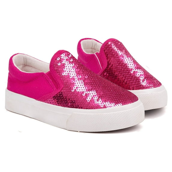 Toddler Girls Canvas Sneakers Loafer Shoes Slip On Little Kids Sequins Glimmer Glitter Sparkle Low Top Non Slip Rubber Sole Lightweight Breathable Walking Outdoor Fashion Casual Pink Size 12