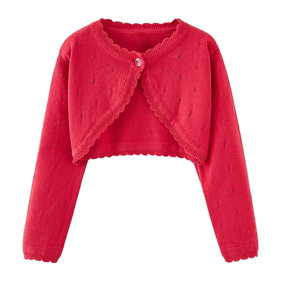 Toddler Girls Cardigan Sweater Boleros Shrugs Kids Knitwear Long Sleeve Cropped Coats Button Front Jacket for Casual 4Y