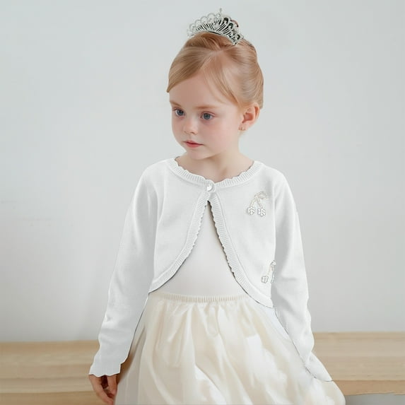 Toddler Girls Cardigan Sweaters Long Sleeve Sparkle Bolero Cardigan with Bowknot Button Closure- Shrug Cropped Sweaters Tops for Toddlers & Kids