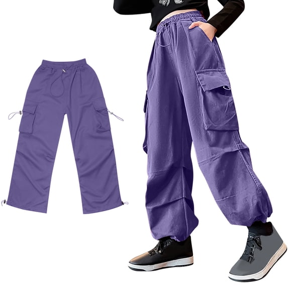 Toddler Girls Cargo Pants Lightweight Elastic Waist Drawstring Cargo Pants Girls Loose Pants Wide Leg Girls Pants Kids Clothes Girls Size 3-4 Years