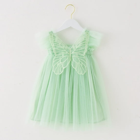 Toddler Girls Casual Dresses Fly Sleeve Butterfly With Wing Tulle Holiday Party Dance Party Clothes Streetwear