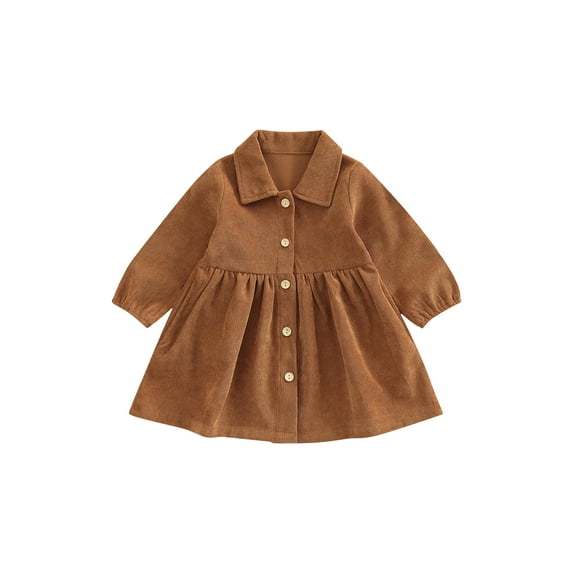 Toddler Girls Casual Dresses Long Sleeve Button-Down A-line Dress 1-6 Years