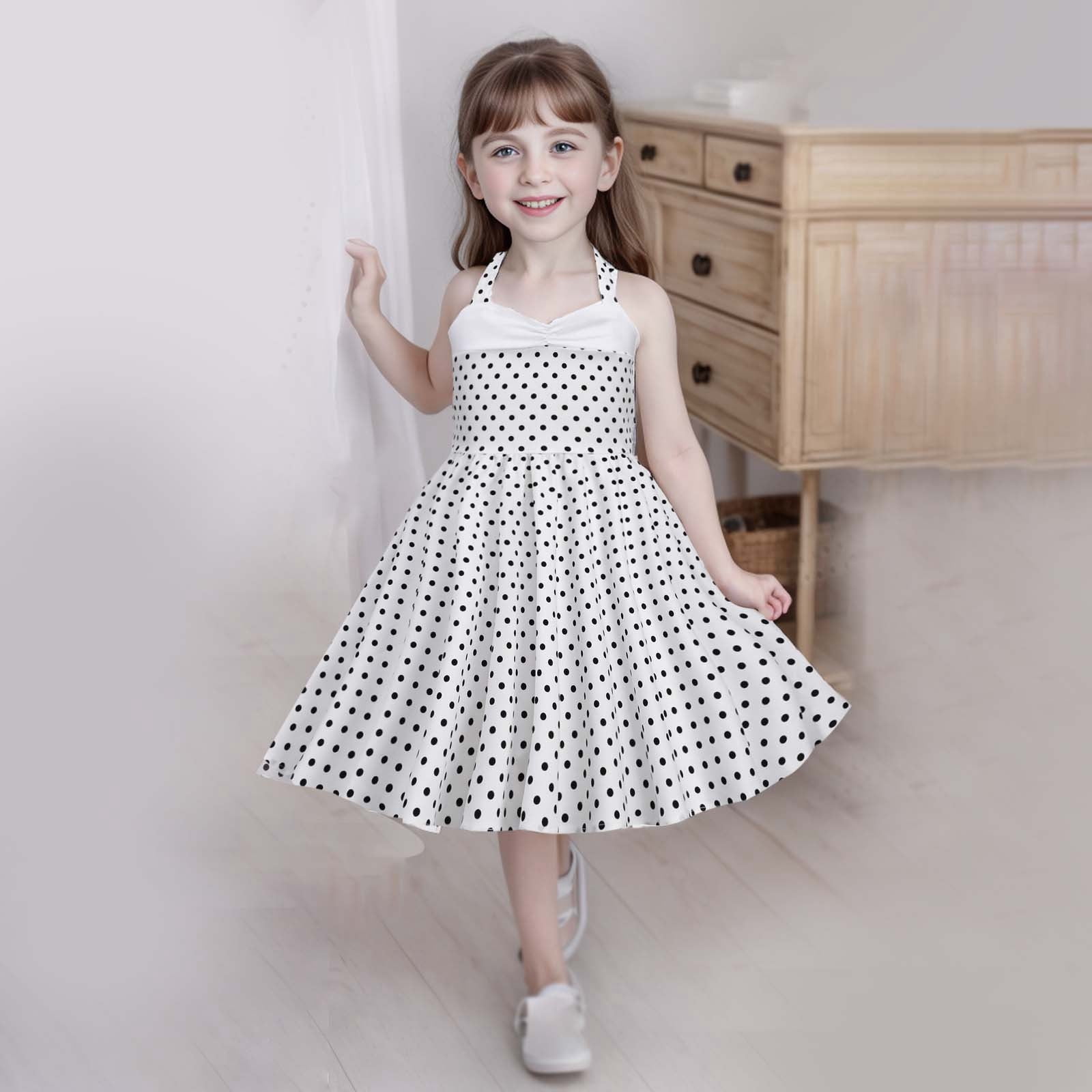 Toddler Girls Casual Dresses Polka Dots Print Halter Sleeveless Vintage  Princess Dress Daily-Wear - Walmart.com