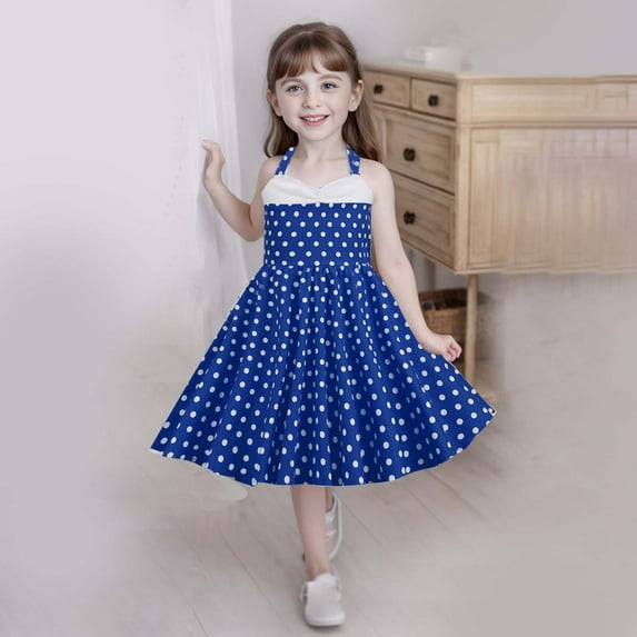 Toddler Girls Casual Dresses Polka Dots Print Halter Sleeveless Vintage Princess Dress Streetwear