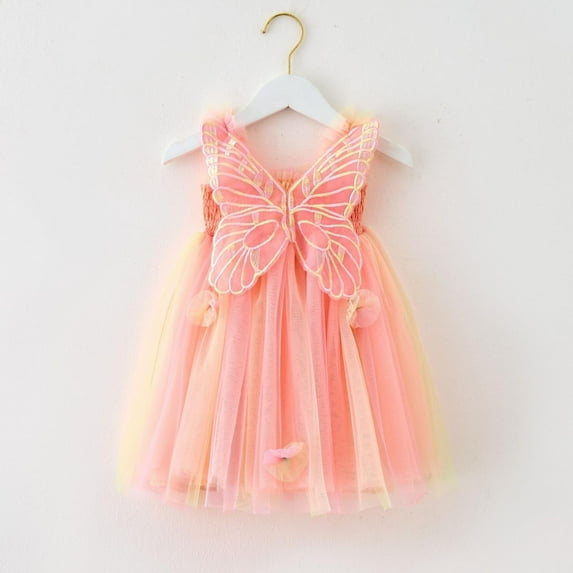 Toddler Girls Casual Dresses Sleeveless Butterfly With Wing Tie Dye Rainbow Tulle Holiday Party Dance Party Clothes Daily-Wear