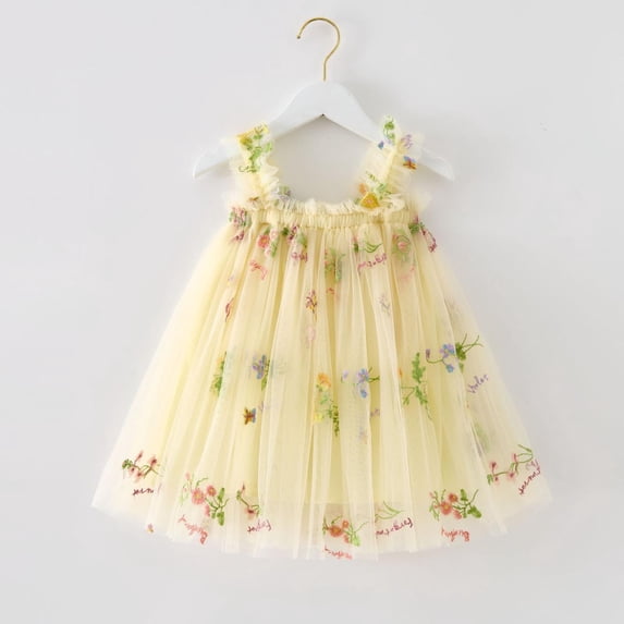 Toddler Girls Casual Dresses Sleeveless Embroider Princess Dance Party Floral Tulle Clothes Daily-Wear