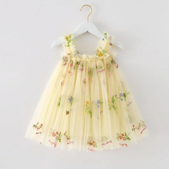 Toddler Girls Casual Dresses Sleeveless Embroider Princess Dance Party Floral Tulle Clothes Holiday Wear