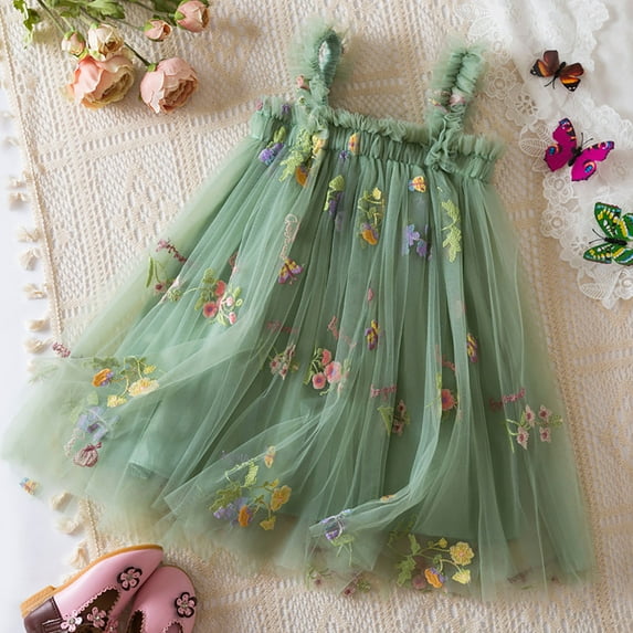 Toddler Girls Casual Dresses Sleeveless Embroider Princess Dance Party Floral Tulle Clothes Outwear