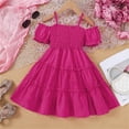 thumbnail image 1 of Toddler Girls Casual Dresses Solid Color Spaghetti Strap Off Shoulder Short Sleeve Ruffles Party Princess Dress Outwear, 1 of 7