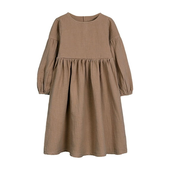 Toddler Girls Casual Dresses Summer Long Sleeve Solid Color Casual Fashion Little Girl Dress Outwear
