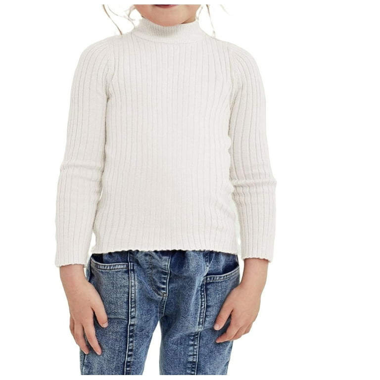 Toddler Girls Casual Plain Basic Tops High Neck White Toddler Girl Sweaters 6Y