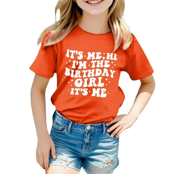 Little Girls Casual Print Round Neck Loose Short Sleeve T Shirt Top Summer T-Shirts Orange,5-6T Girls Graphic Tees
