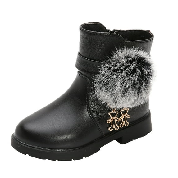 Toddler Girls Casual Shoes Princess Fashion Bowkont Cotton Leather Boots Solid Color Closed Toe Casual Sneakers Outwear