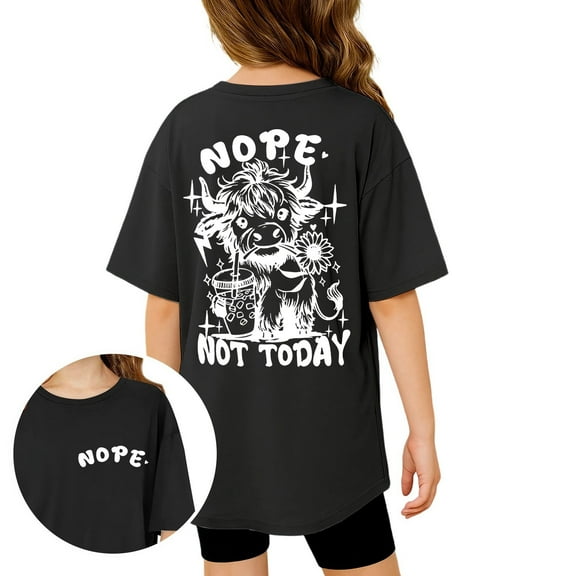 Toddler Girls Casual Short Sleeve T Shirt Crewneck Printed Top Clothing Black Size 4-5T