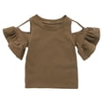 thumbnail image 1 of JIKNTTR Toddler Girls Casual T-Shirt Classic Baby Ruffle Off Shoulder Fly Sleeve Spring Summer Breathable Trendy Leisure Top Solid Color Cotton New Fashion Soft Tops Dailywear Clothes, 1 of 4