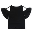 thumbnail image 1 of Toddler Girls Casual T-Shirt Classic Baby Ruffle Off Shoulder Fly Sleeve Spring Summer Breathable Trendy Leisure Top Solid Color Cotton New Fashion Soft Tops Dailywear Clothes, 1 of 3