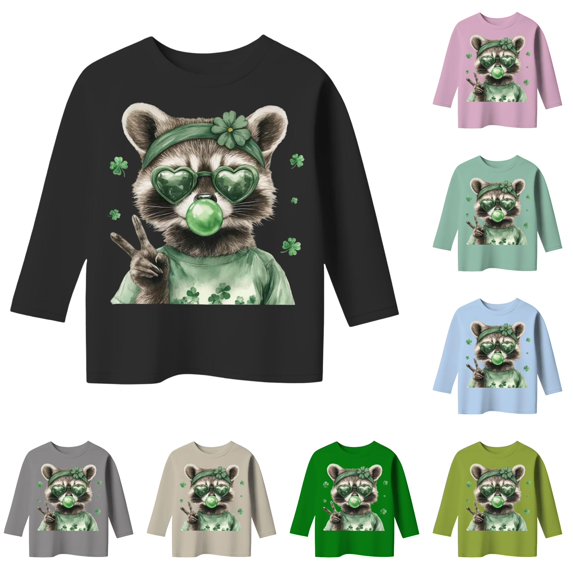 Toddler Girls Casual Tops Crew Neck Shirts St. Day Graphic Print Long Sleeve Top Tee Size 3-4T ,Black
