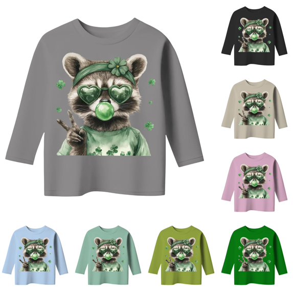 Toddler Girls Casual Tops Crew Neck Shirts St. Day Graphic Print Long Sleeve Top Tee Size 4-5T ,Gray